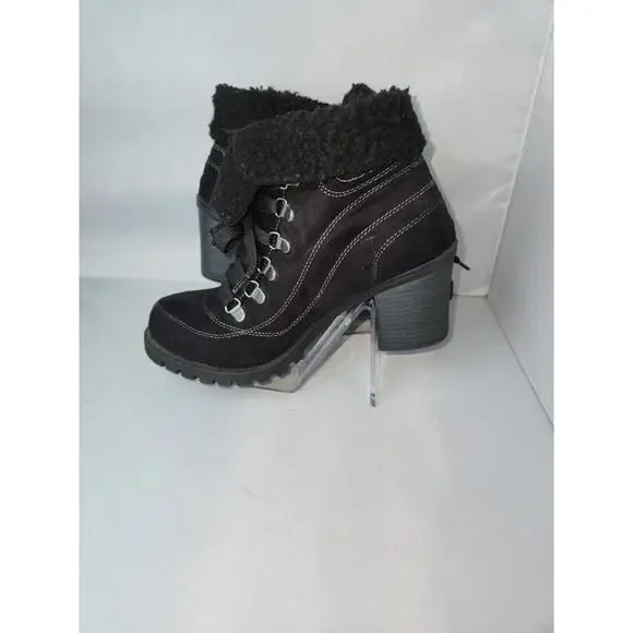Jellypop Black Combat Ankle Boots Size 9.5M Lug Sole Heeled Sherpa Lined - Picture 8 of 14